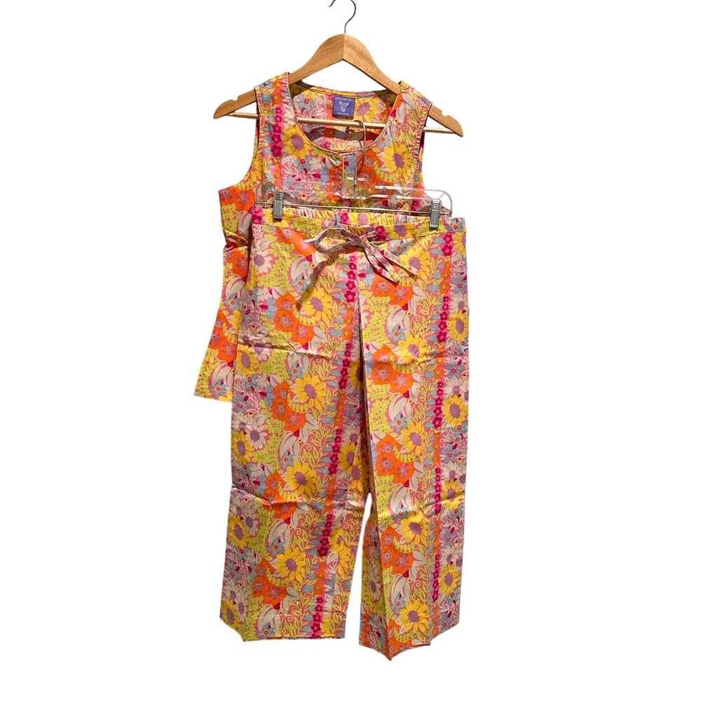 Pine Cone Hill Mia Signature Capri Set Floral Cotton Top & Pants Boho Cottage S